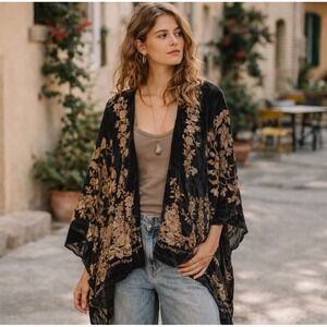 Burnout Velvet Sheer Floral Kimono Open Front Whimisgoth Fairy Earthy One Size